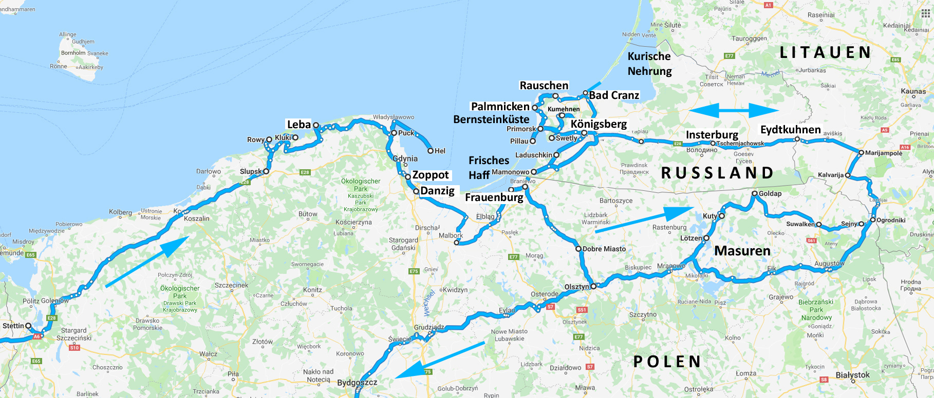 Route Polen-K&ouml;nigsberg