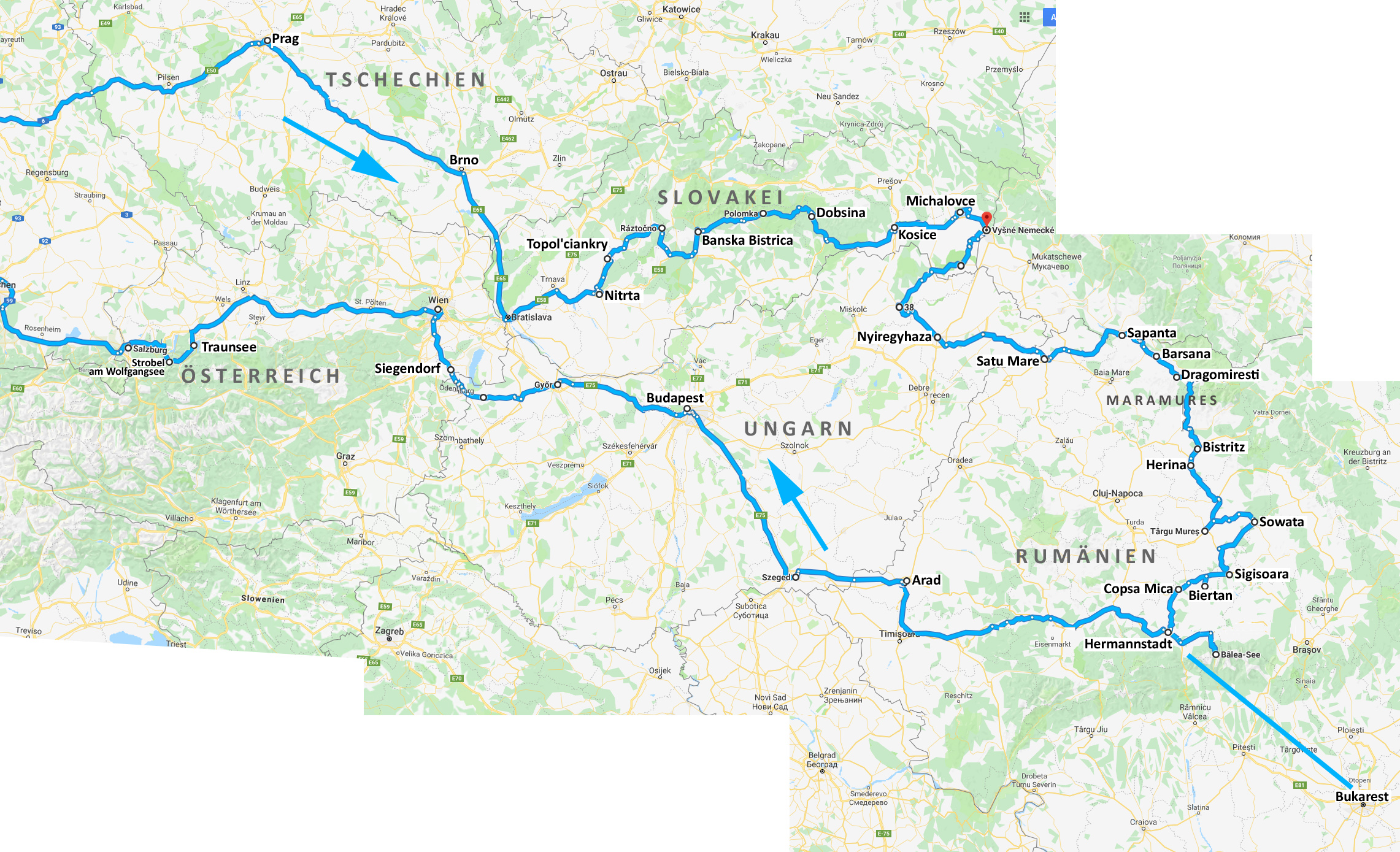 Reiseroute Rum&auml;nien