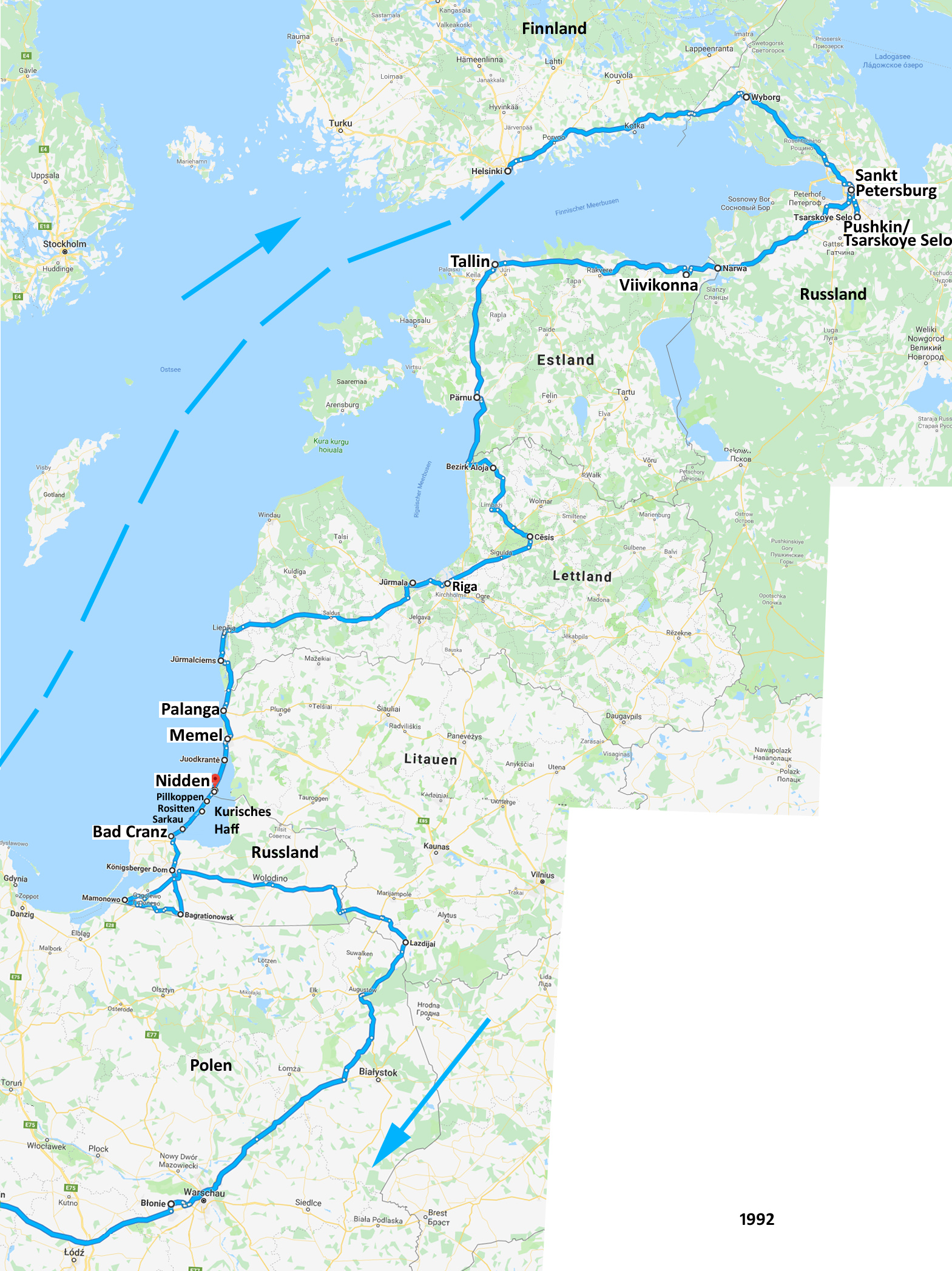 Route Russland-Kurische Nehrung